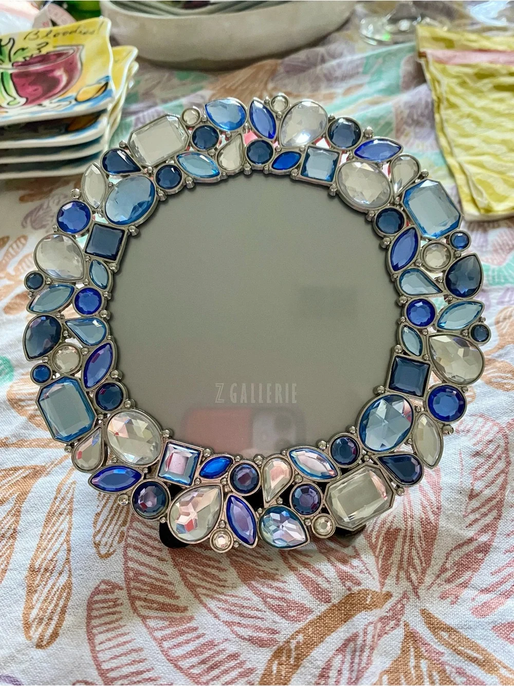 Z Gallery Blue & Clear Glass Stone Picture Frame. EC. BEAUTIFUL CLEAR GLASS.